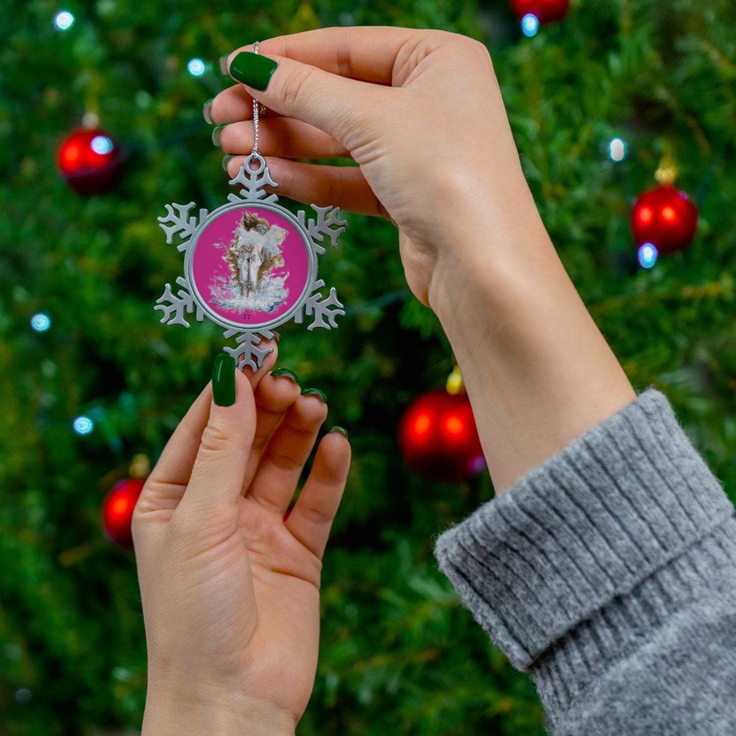 II of Cups Pewter Snowflake Ornament Pink