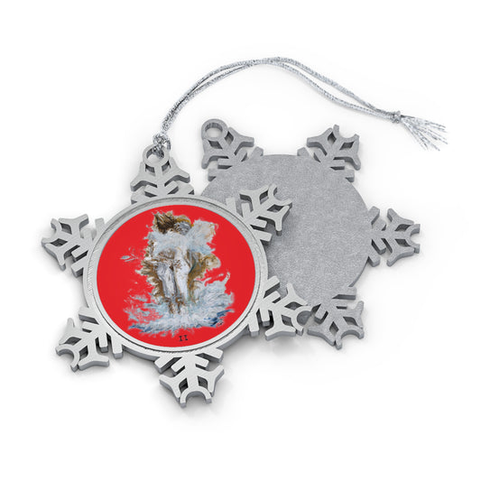 II of Cups Pewter Snowflake Ornament Red