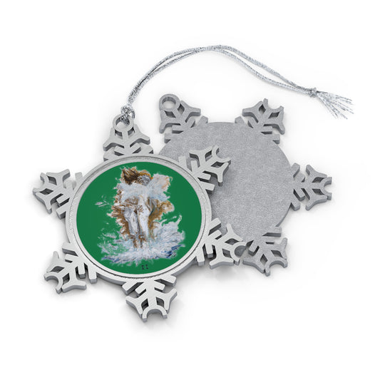 II of Cups Pewter Snowflake Ornament Green