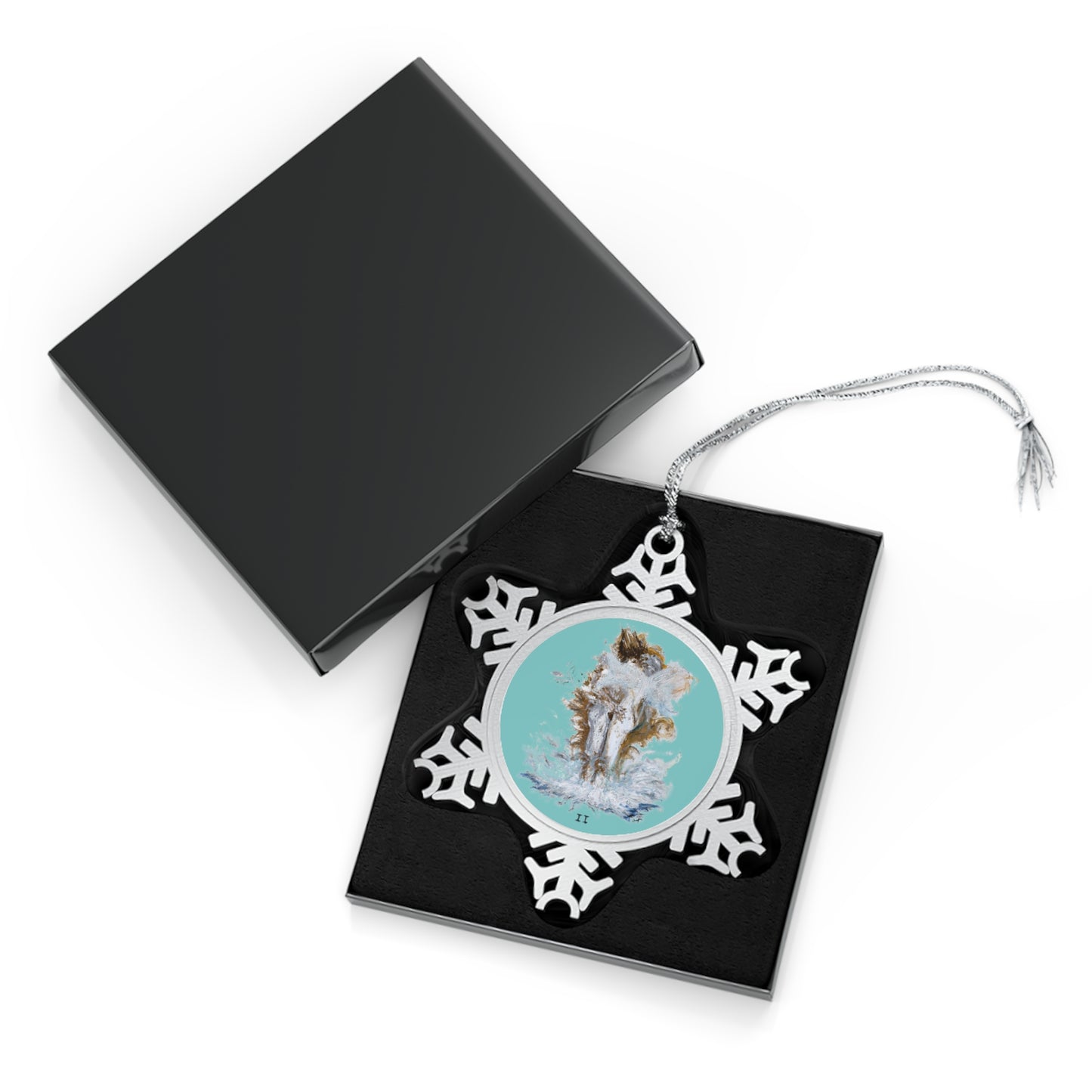 Zen Teal II of Cups Pewter Snowflake Ornament