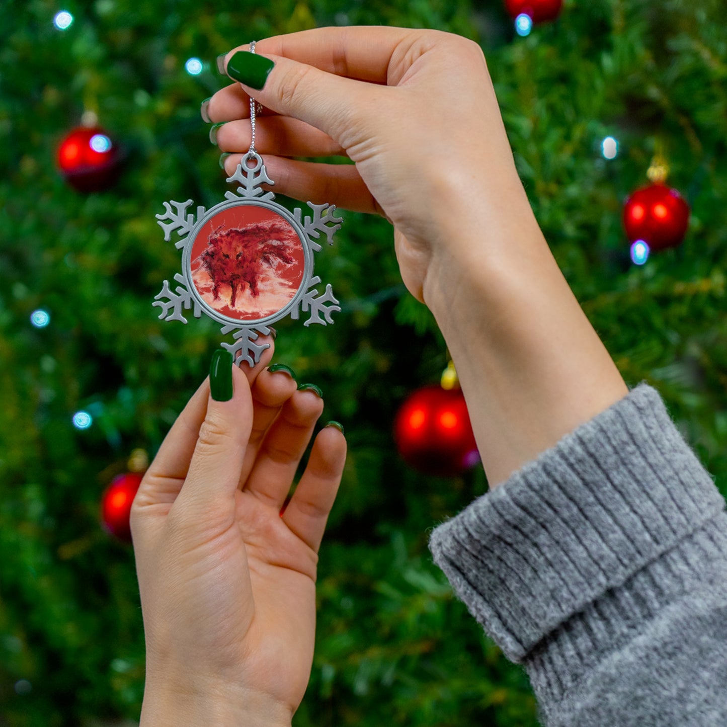 Sedona Red Javelina Pewter Snowflake Ornament