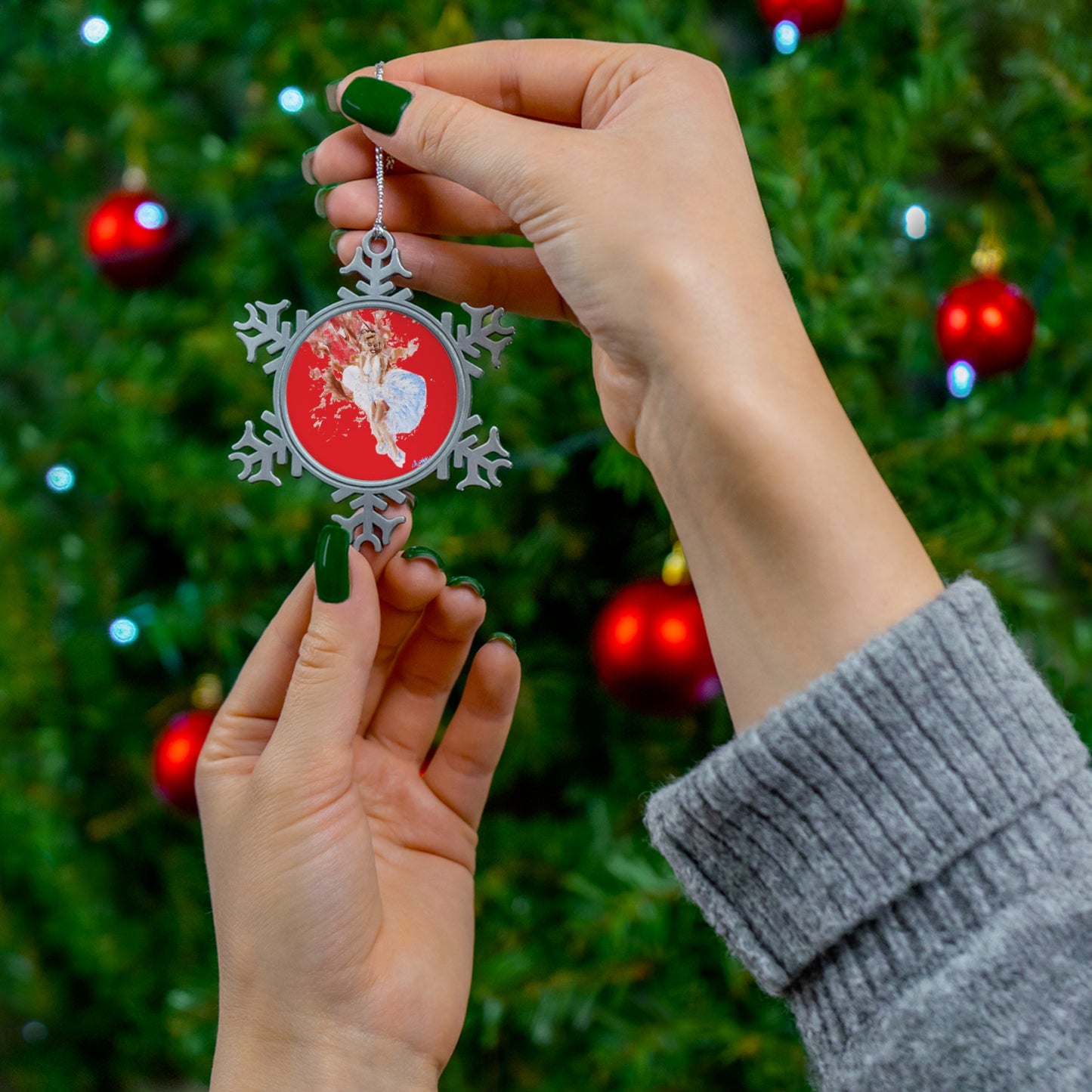 Red Diva Pewter Snowflake Ornament