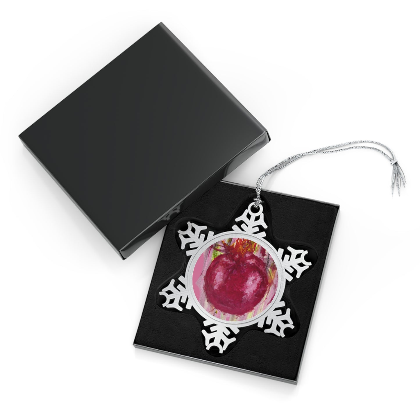 Pink Pomegranate Pewter Snowflake Ornament