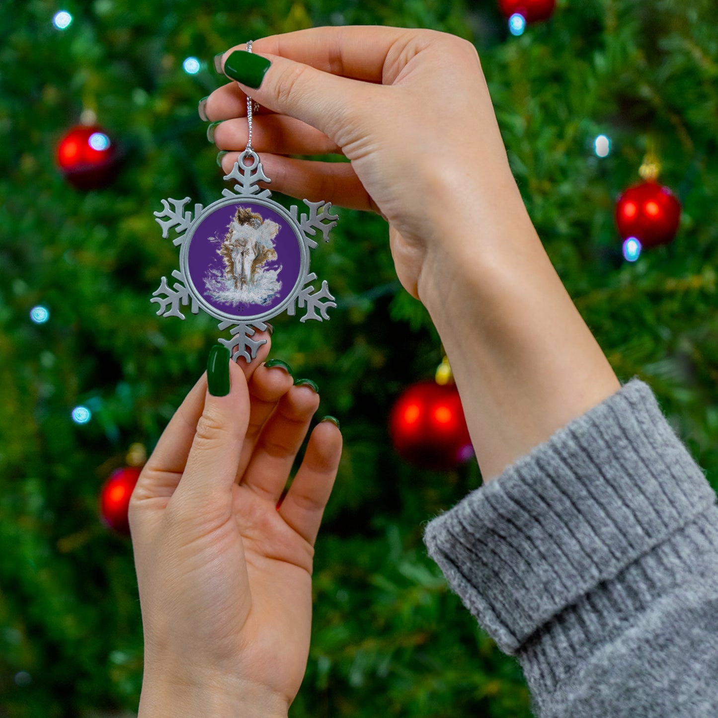 II of Cups Pewter Snowflake Ornament Blue