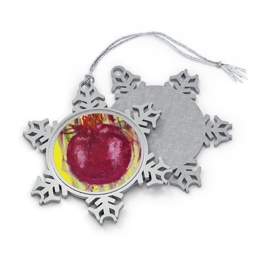 Yellow Pomegranate Pewter Snowflake Ornament