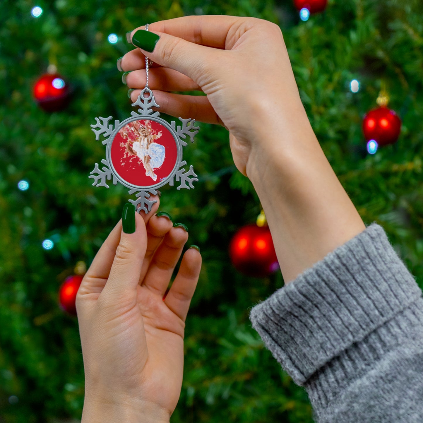 Dark Red Diva Pewter Snowflake Ornament