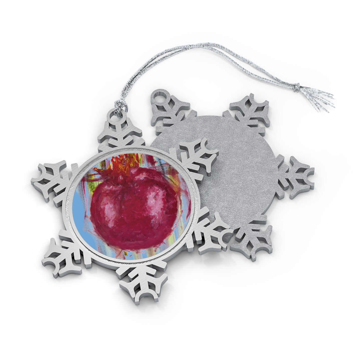 Blue Pomegranate Pewter Snowflake Ornament