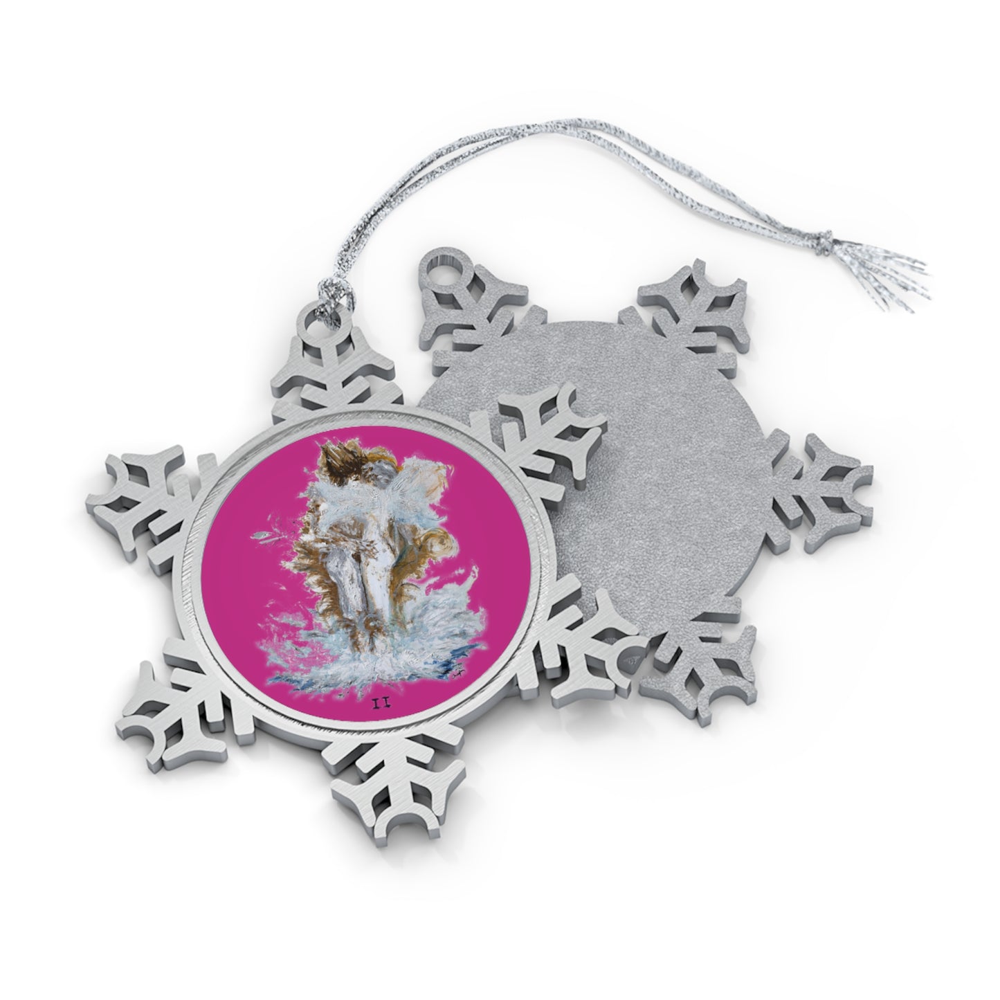 II of Cups Pewter Snowflake Ornament Pink