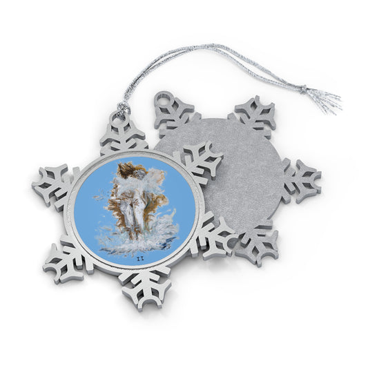 II of Cups Pewter Snowflake Ornament Light Blue