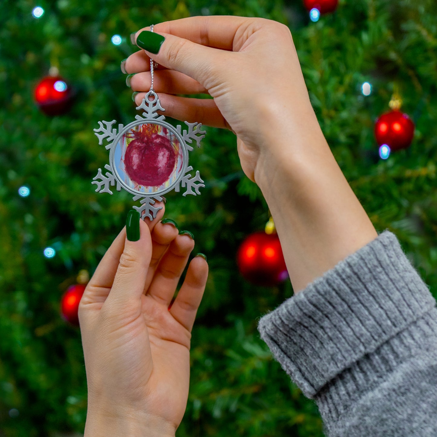 Blue Pomegranate Pewter Snowflake Ornament