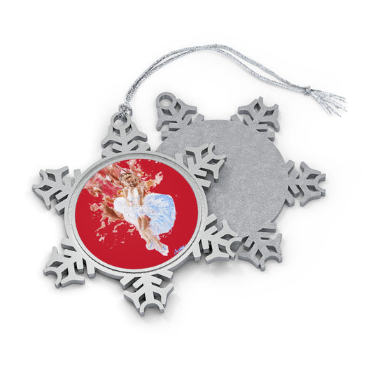 Dark Red Diva Pewter Snowflake Ornament