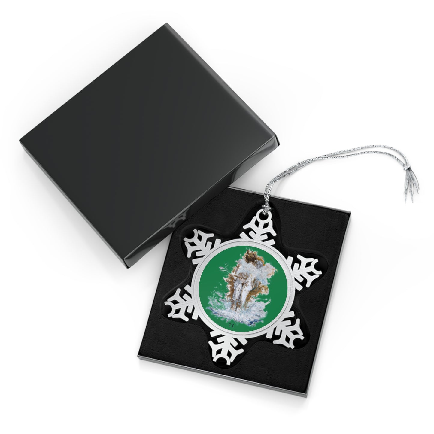 II of Cups Pewter Snowflake Ornament Green