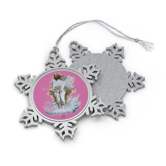 II of Cups Pewter Snowflake Ornament Light Pink