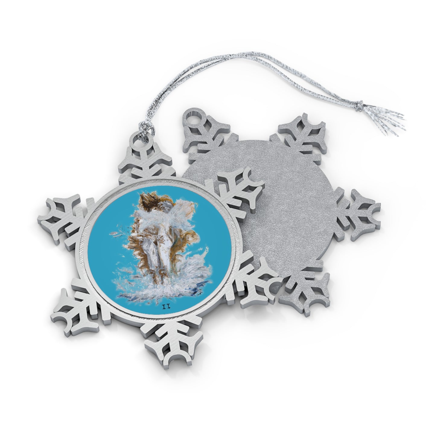 II of Cups Pewter Snowflake Ornament Turquoise