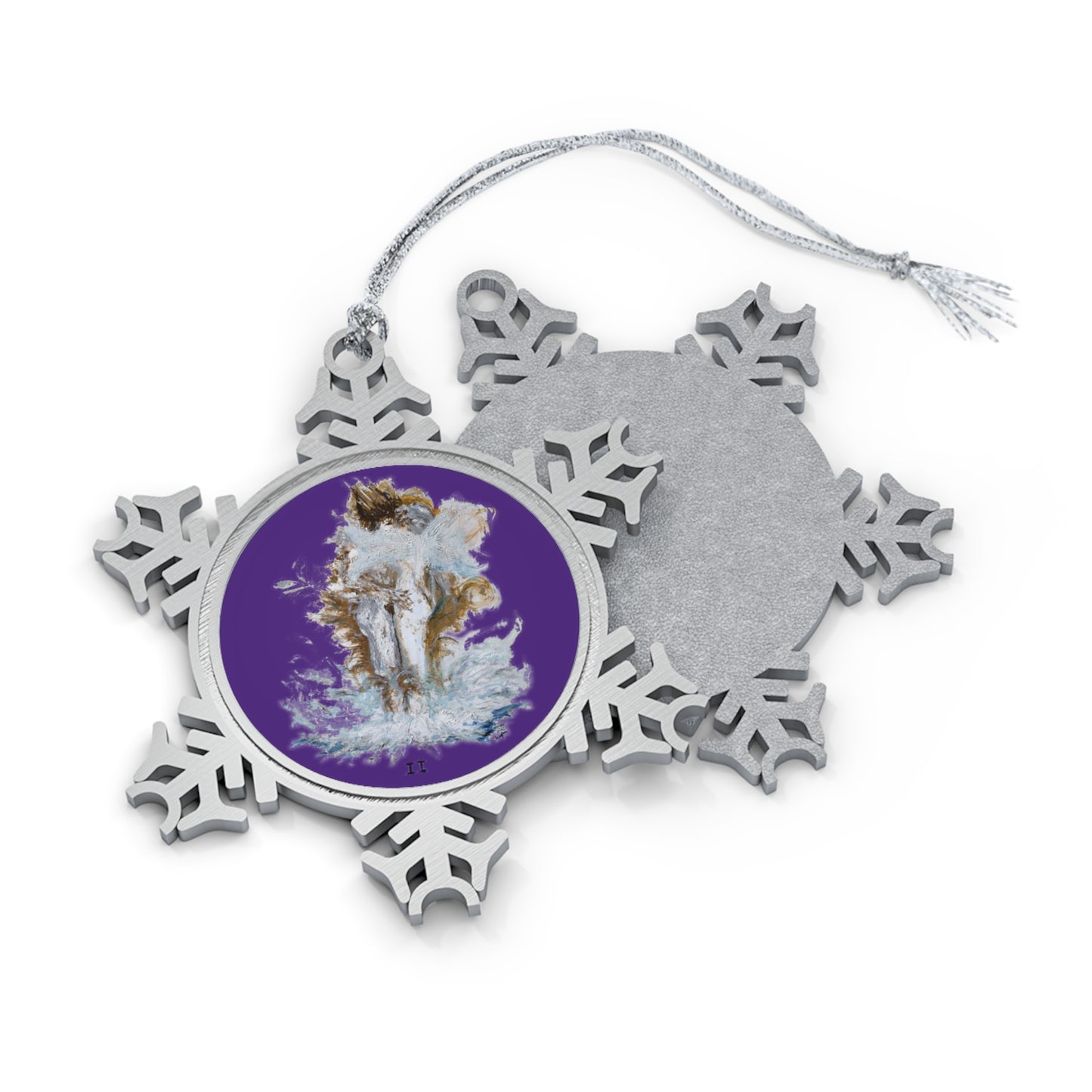 II of Cups Pewter Snowflake Ornament Blue